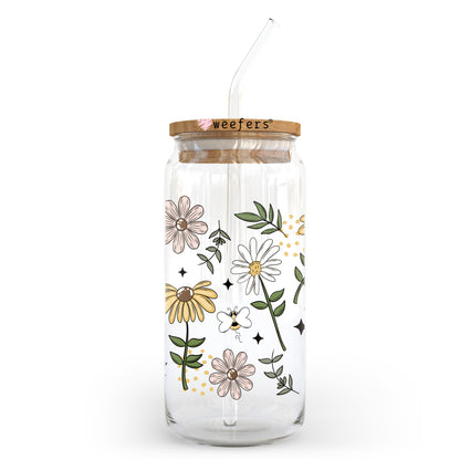 Bees And Daisies 20oz Libbey Glass Can, 34oz Hip Sip, 40oz Tumbler, 24oz Cold Cup UV DTF or Sublimation Decal Transfer - Weefers