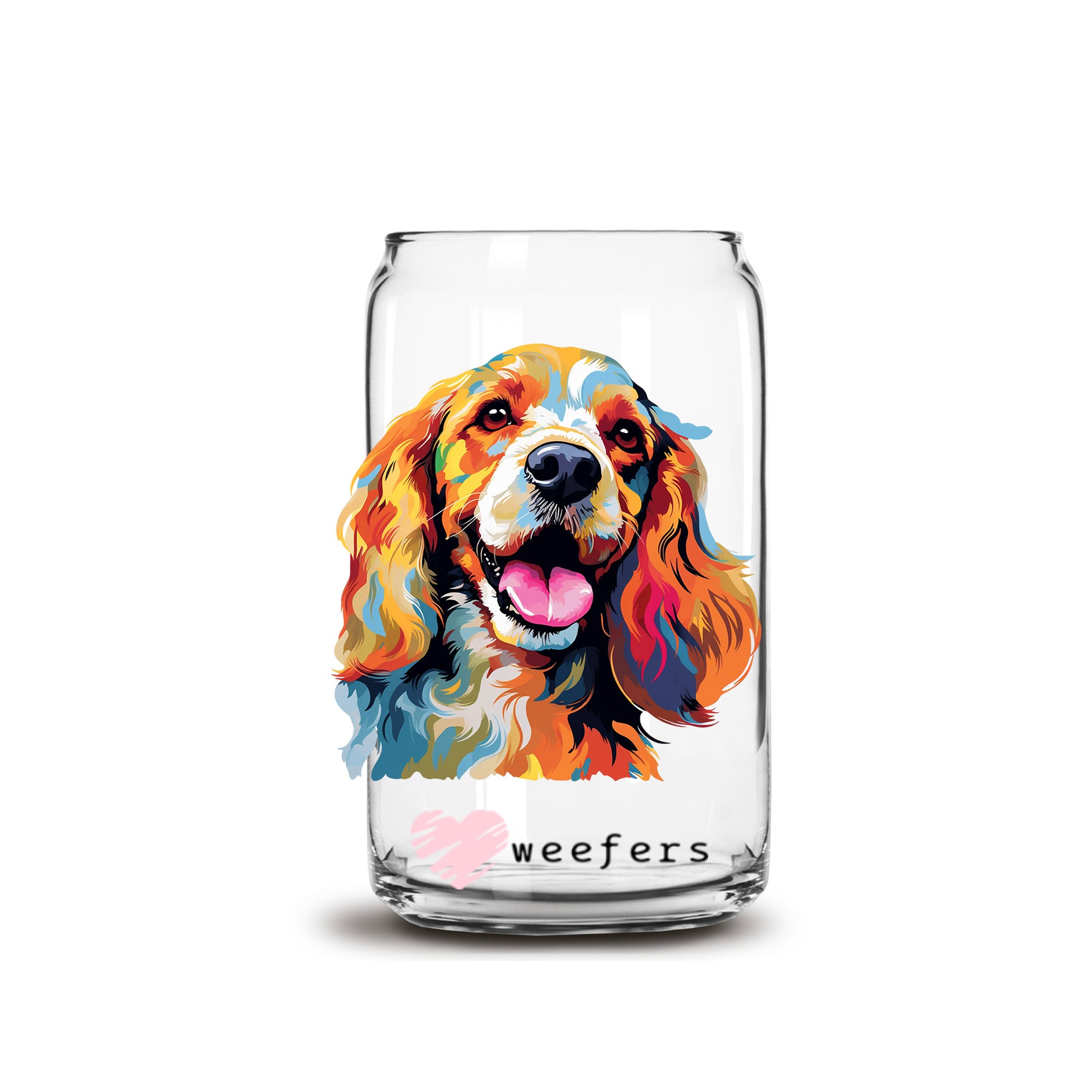 Cocker Spaniel Colorful Watercolor 16oz Libbey Glass Can UV DTF or Sublimation Wrap - Decal - Weefers