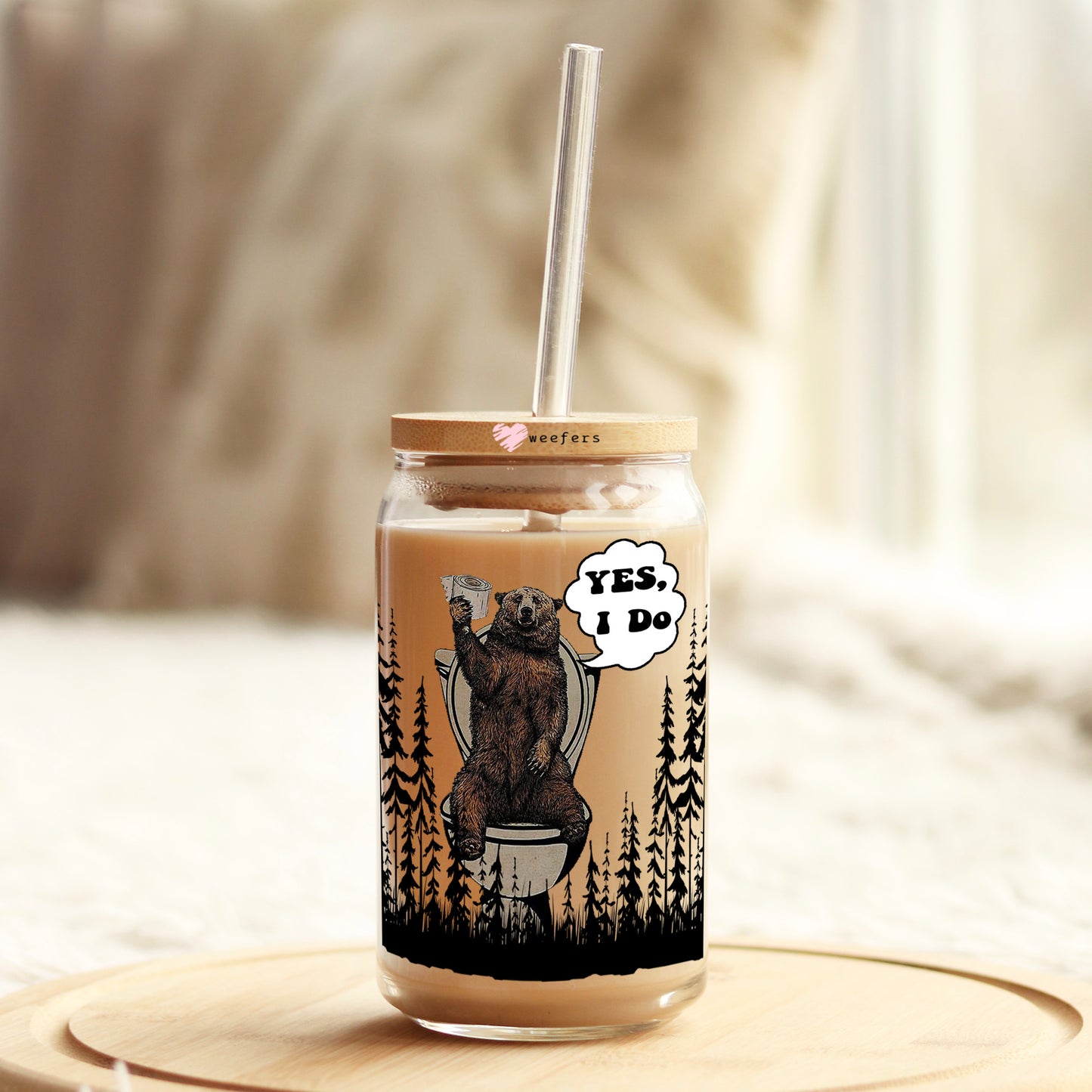 Does a Bear Poop in the Woods 16oz Libbey Glass Can UV DTF or Sublimation Wrap Decal Transfer - Weefers