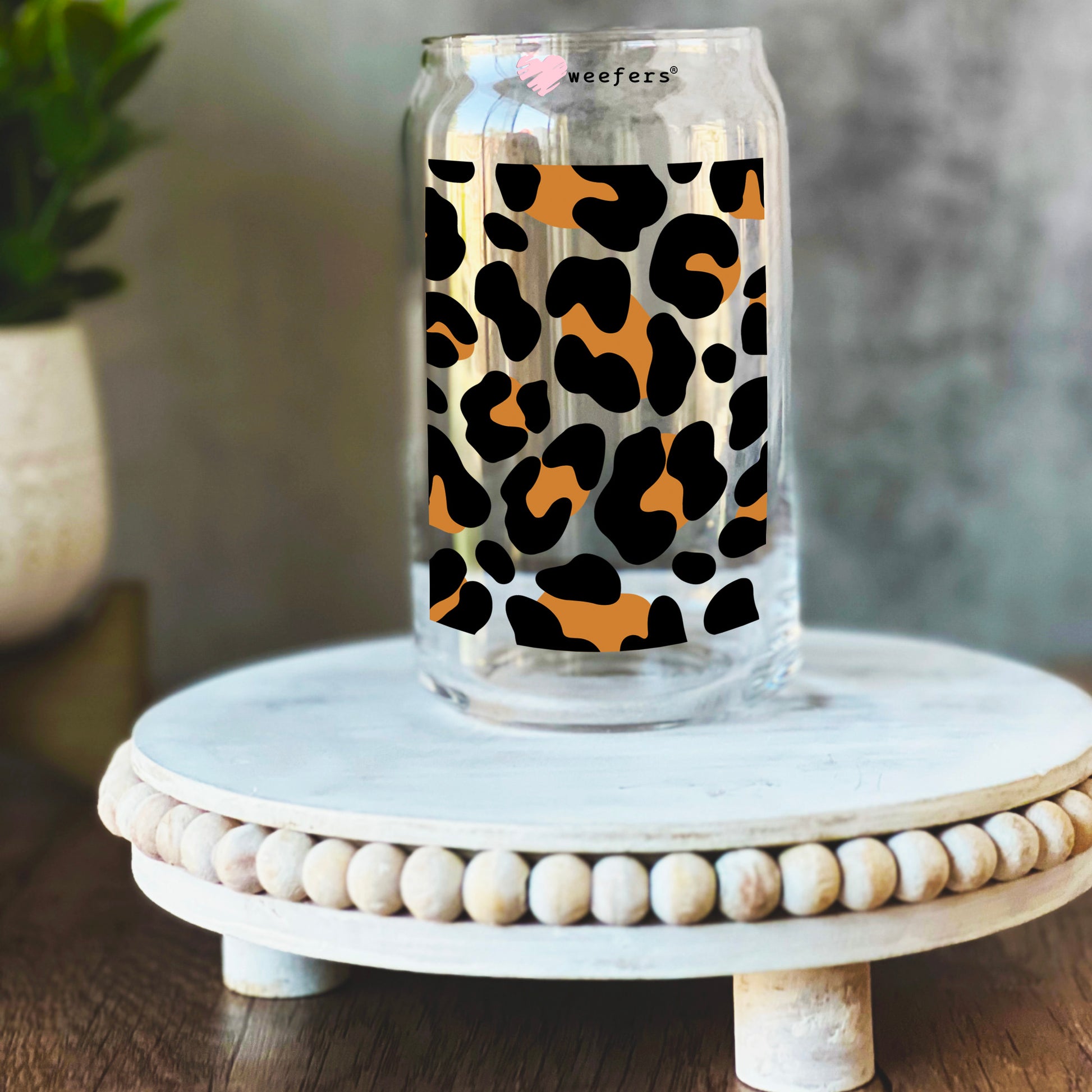 Cheetah Print 16oz Libbey Glass Can UV DTF or Sublimation Wrap Decal Transfer - Weefers