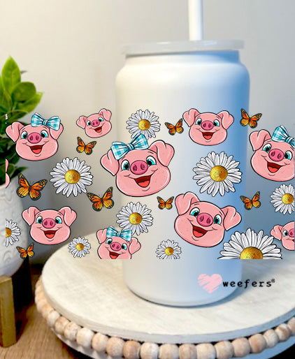 Pig faces and flowers 16oz Libbey Glass Can UV DTF Decal Transfer - Weefers