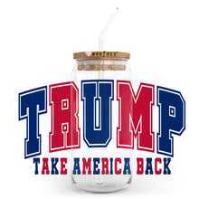 Load image into Gallery viewer, a jar with a straw in it that says trump take america back
