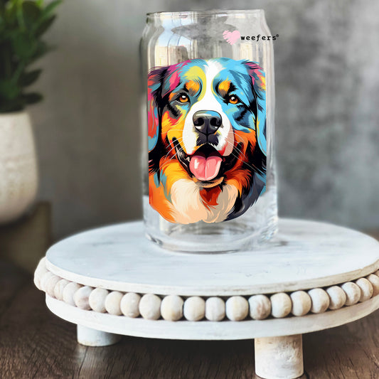 Saint Bernard Colorful Watercolor 16oz Libbey Glass Can UV DTF or Sublimation Wrap - Decal - Weefers