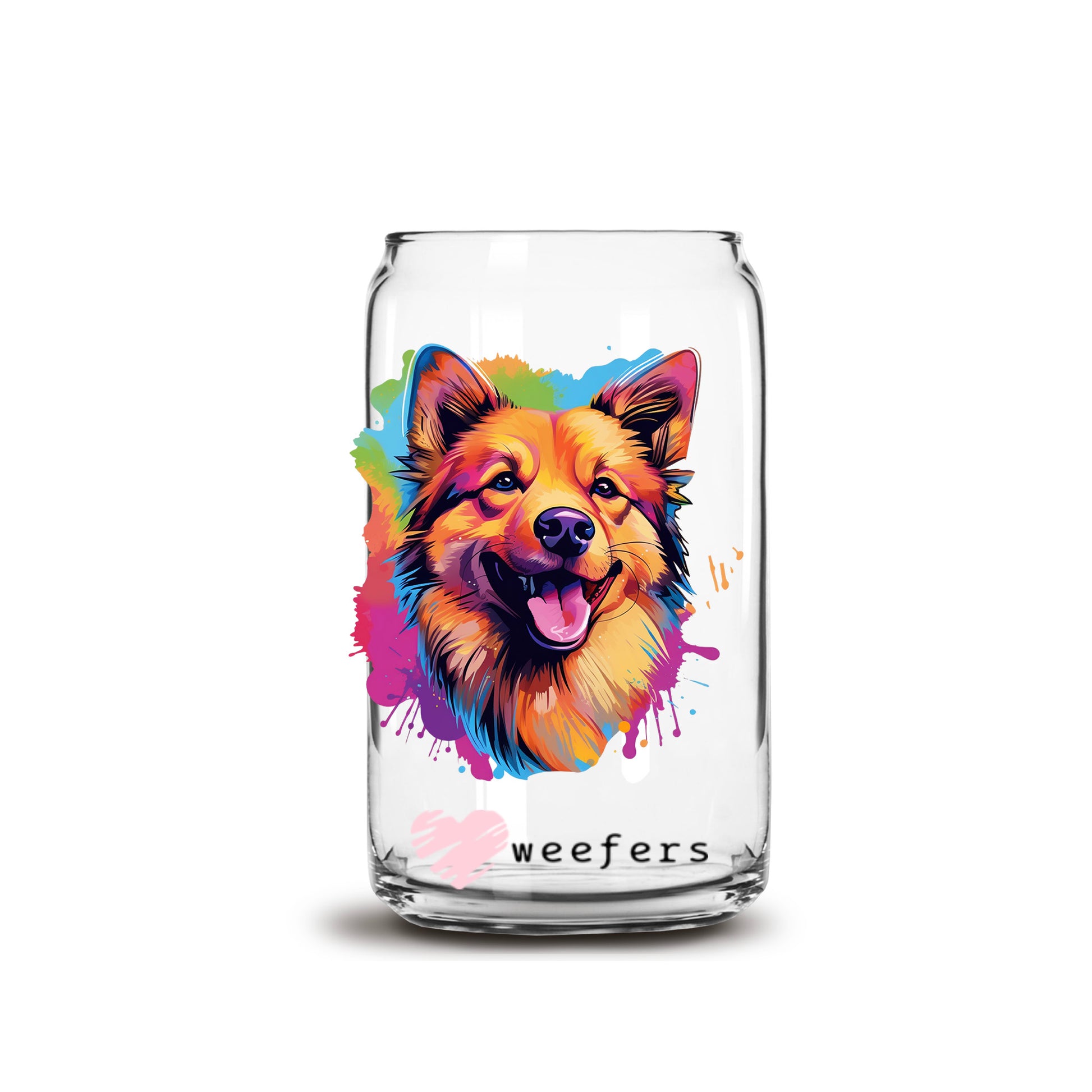 Finnish Spitz Colorful Watercolor 16oz Libbey Glass Can UV DTF or Sublimation Wrap - Decal - Weefers