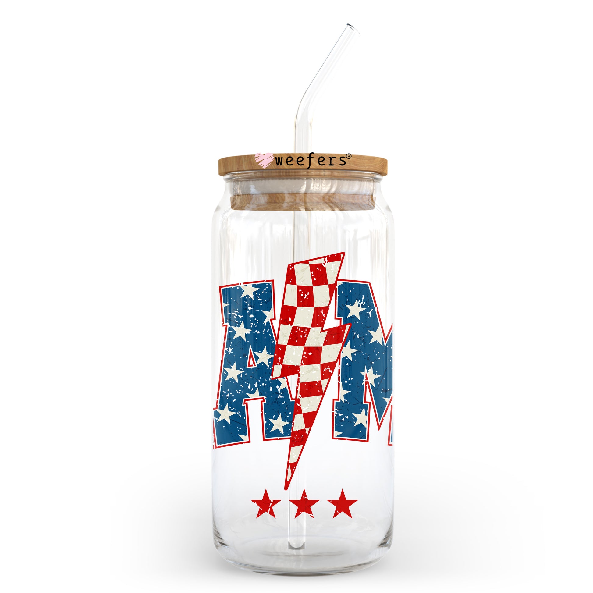 Mama Lightening bolt 4th of July  20oz Libbey Glass Can, 34oz Hip Sip, 40oz Tumbler, 24oz Cold Cup UV DTF or Sublimation Decal Transfer - Weefers