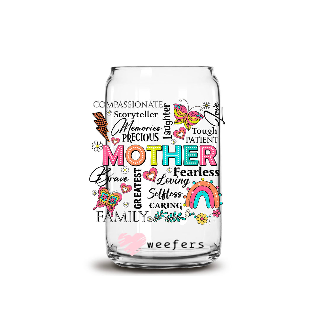 a glass with a picture of a mother on it