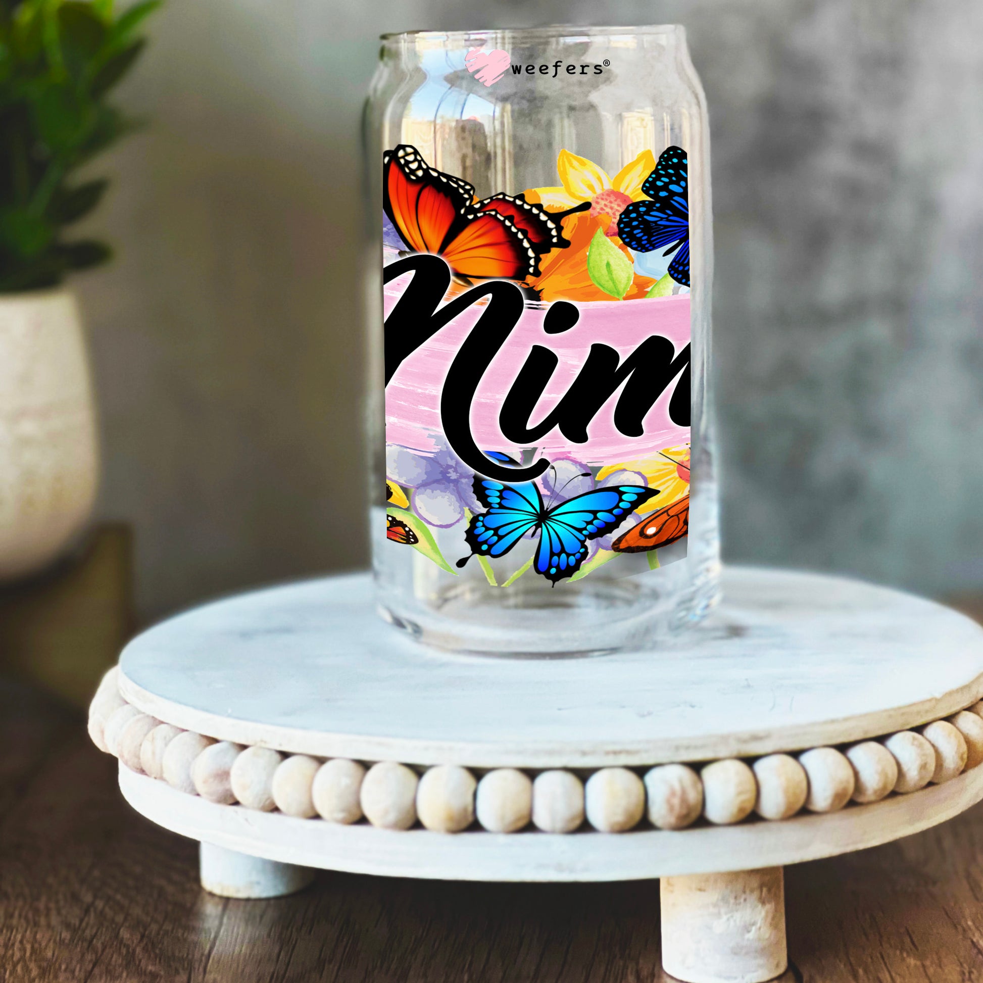 Mimi Colorful Butterflies 16oz Libbey Glass Can UV DTF or Sublimation Wrap Decal Transfer - Weefers