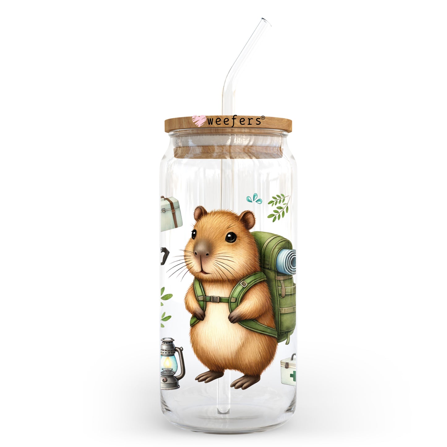 Camping Capybara 20oz Libbey Glass Can, 34oz Hip Sip, 40oz Tumbler, 24oz Cold Cup UV DTF or Sublimation Decal Transfer - Weefers