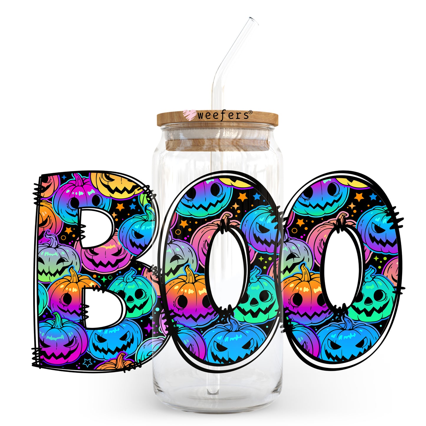 Boo Neon Pumpkins 20oz Libbey Glass Can, 34oz Hip Sip, 40oz Tumbler, 24oz Cold Cup UV DTF or Sublimation Decal Transfer - Weefers