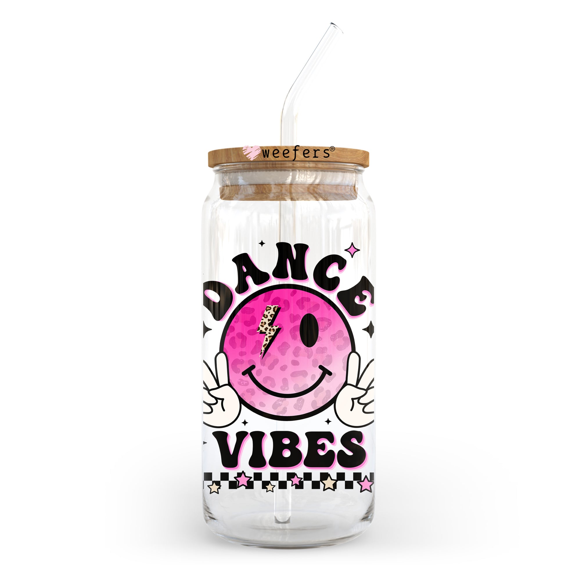 Dance Vibes Pink Smile Face 20oz Libbey Glass Can UV DTF or Sublimation Wrap - Decal Transfer - Weefers