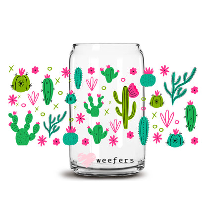 Cactus Wonderland 16oz Libbey Glass Can UV DTF or Sublimation Wrap - Transfer - Weefers