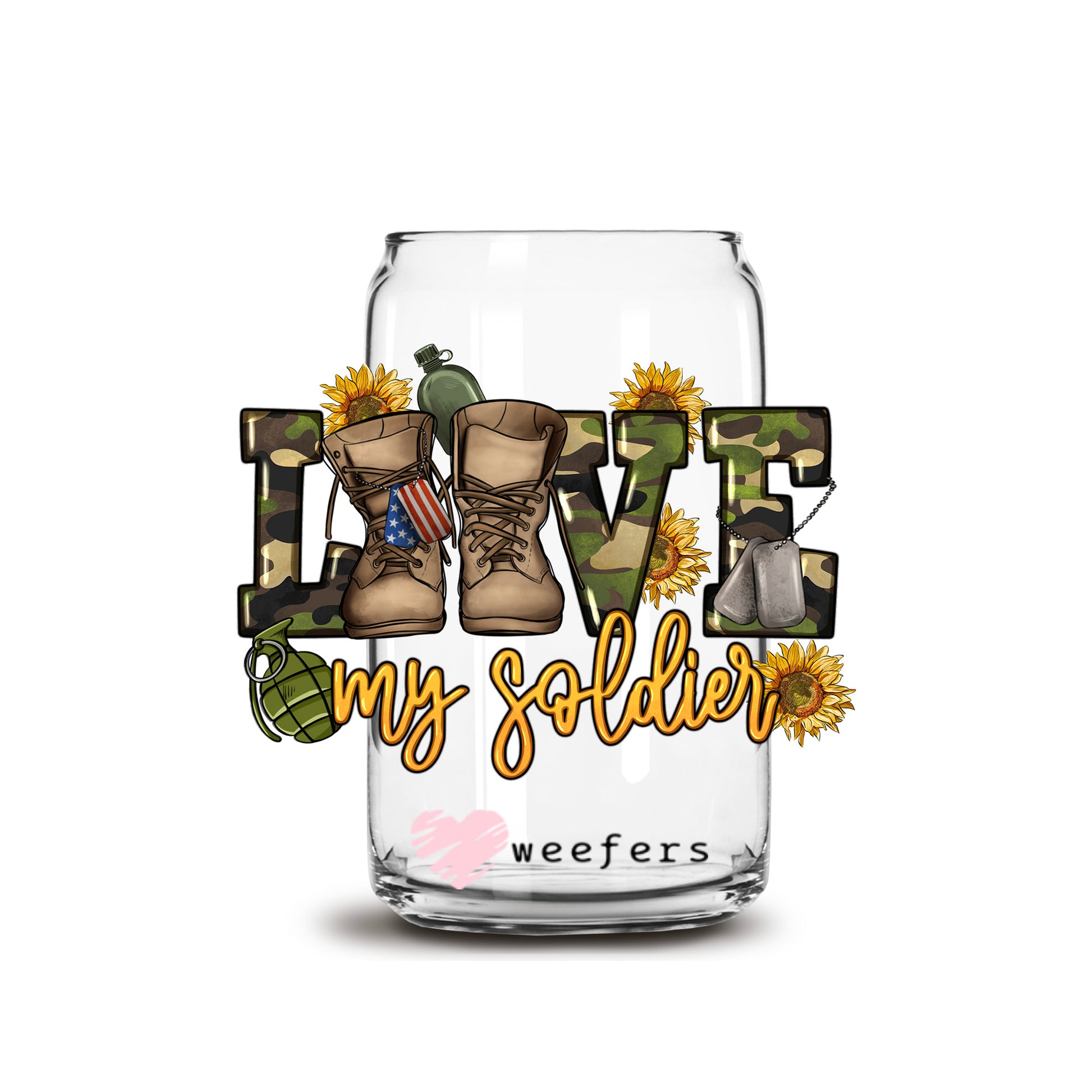 Love My Soldier 16oz Libbey Glass Can UV DTF or Sublimation Decal Transfer - Weefers