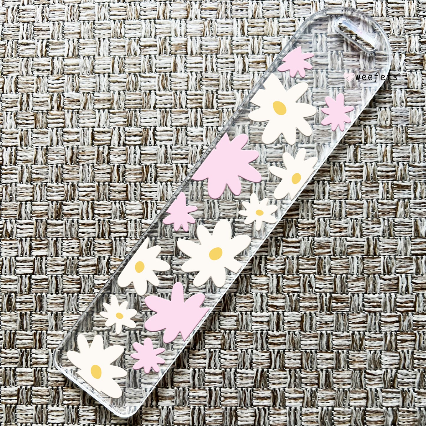 Pink and White Floral Bookmark UV DTF Decal - Weefers