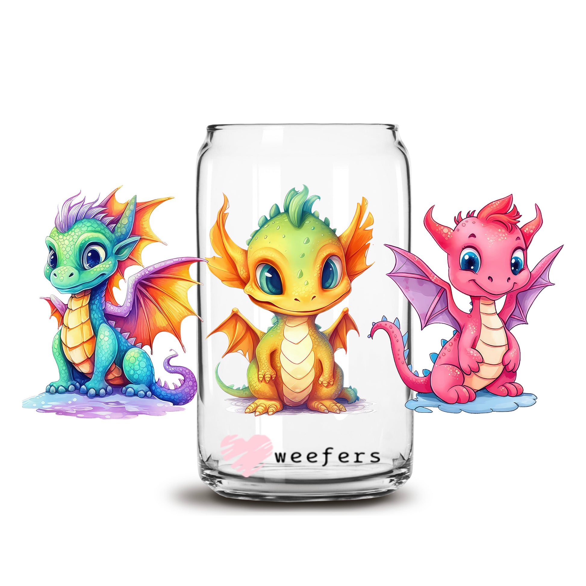 Baby Dragon Friends 16oz Libbey Glass Can UV DTF or Sublimation Wrap - Transfer - Weefers