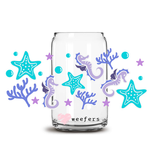 Seahorses 16oz Libbey Glass Can UV DTF or Sublimation Wrap - Decal Transfer - Weefers