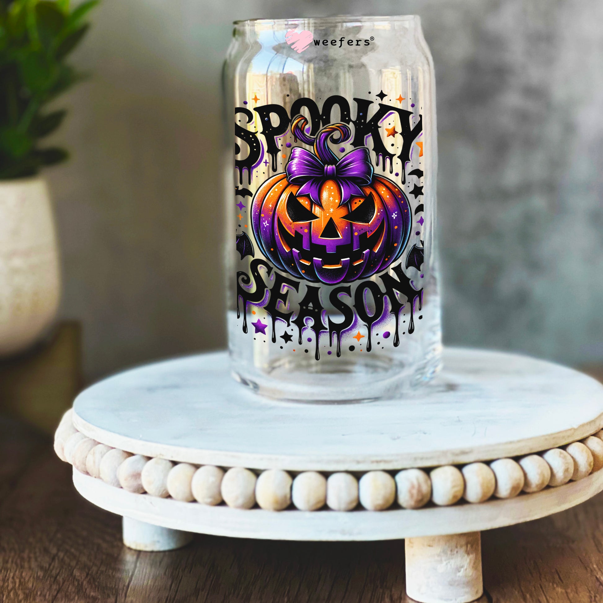 Spooky Season Scary Pumpkin 16oz Libbey Glass Can UV DTF Decal Transfer - Weefers