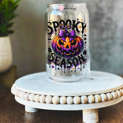 Spooky Season Scary Pumpkin 16oz Libbey Glass Can UV DTF Decal Transfer - Weefers