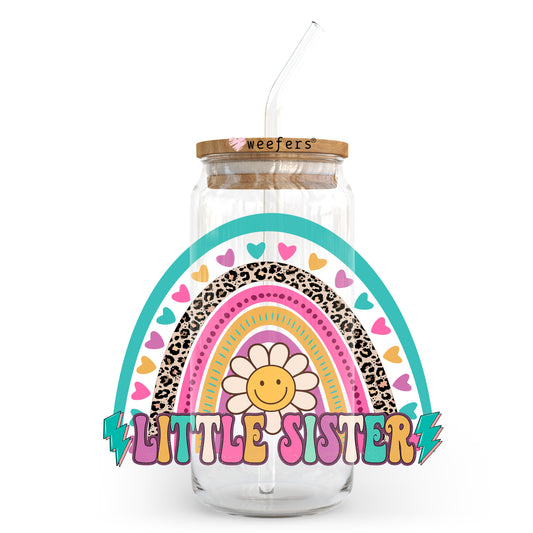 Little  Sister Rainbow 20oz Libbey Glass Can UV DTF or Sublimation Decal - Weefers