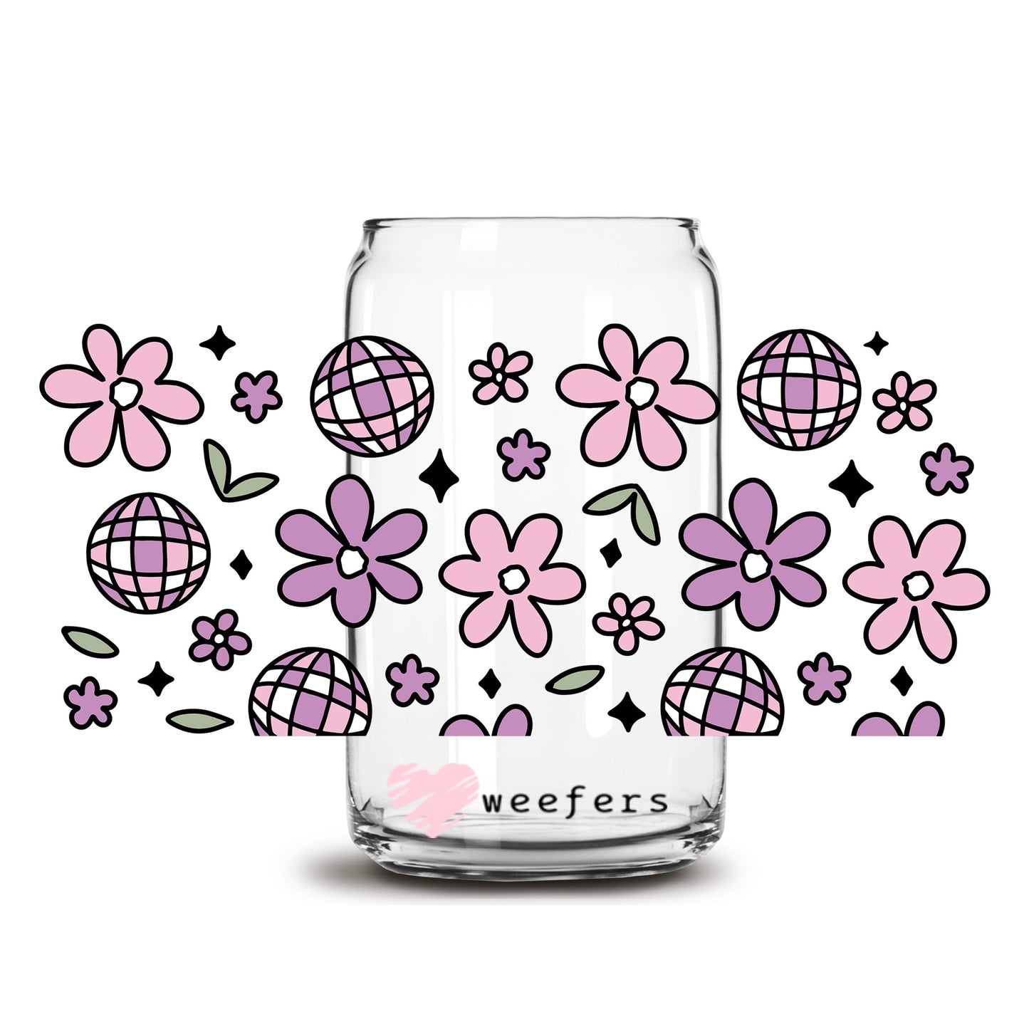 Retro Disco Flowers 16oz Libbey Glass Can UV DTF or Sublimation Wrap - Decal Transfers - Weefers