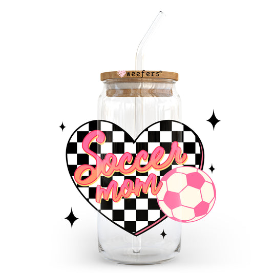 Soccer Mom Heart Checkered 20oz Libbey Glass Can, 34oz Hip Sip, 40oz Tumbler, 24oz Cold Cup UV DTF or Sublimation Decal Transfer - Weefers