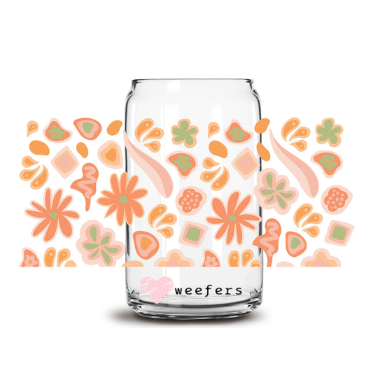 Groovy Orange Flowers 16oz Libbey Glass Can UV DTF or Sublimation Wrap - Transfer - Weefers