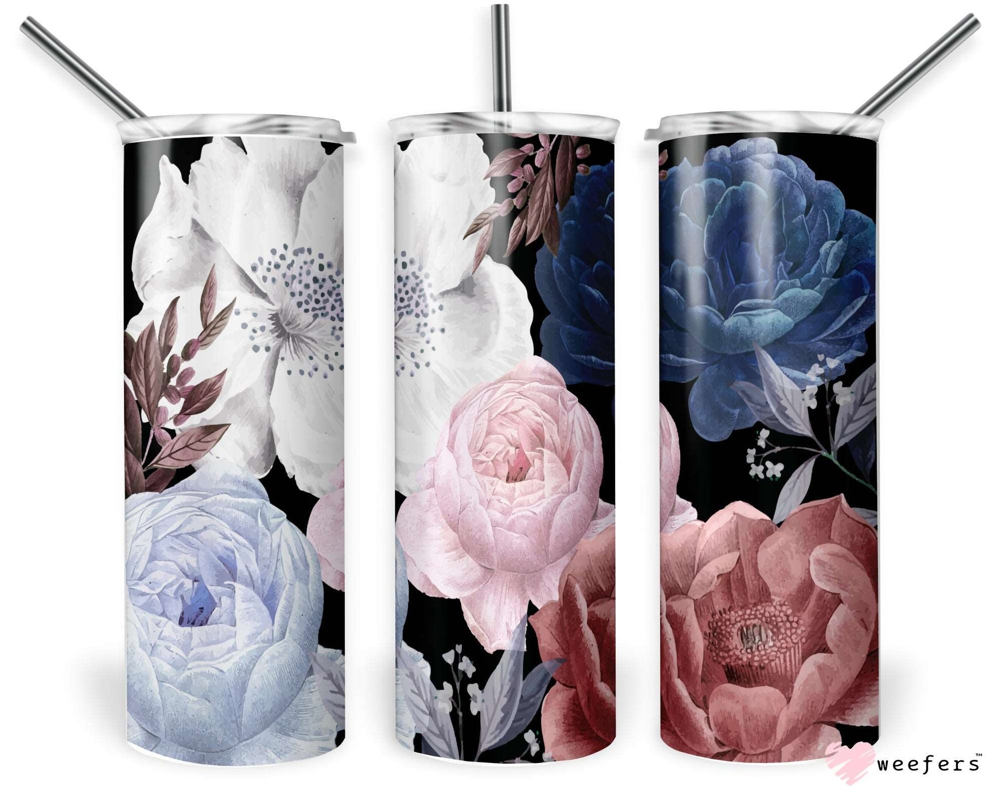 20oz Skinny Tumbler Wrap - Blue and Pink Floral Cup - Weefers