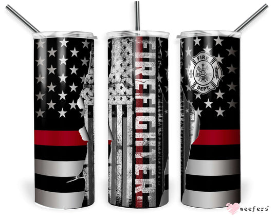 20oz Skinny Tumbler Wrap - Firefighter Red Line Flag - Weefers