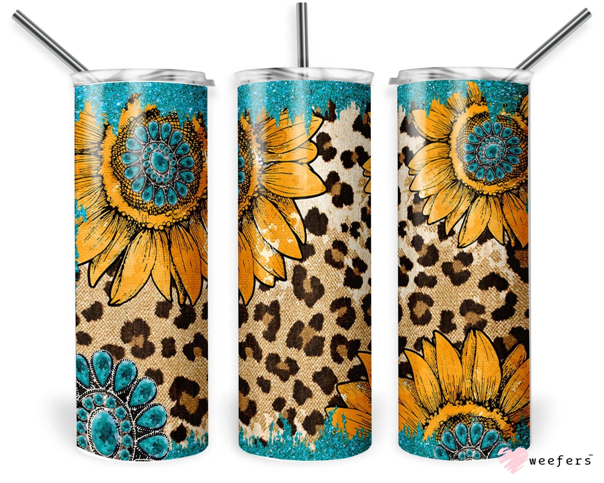 20oz Skinny Tumbler Wrap - Leopard Sunflowers - Weefers