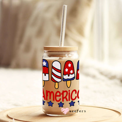 4th of July America Popsicles 16oz Libbey Glass Can UV DTF or Sublimation Wrap - Decal - Weefers