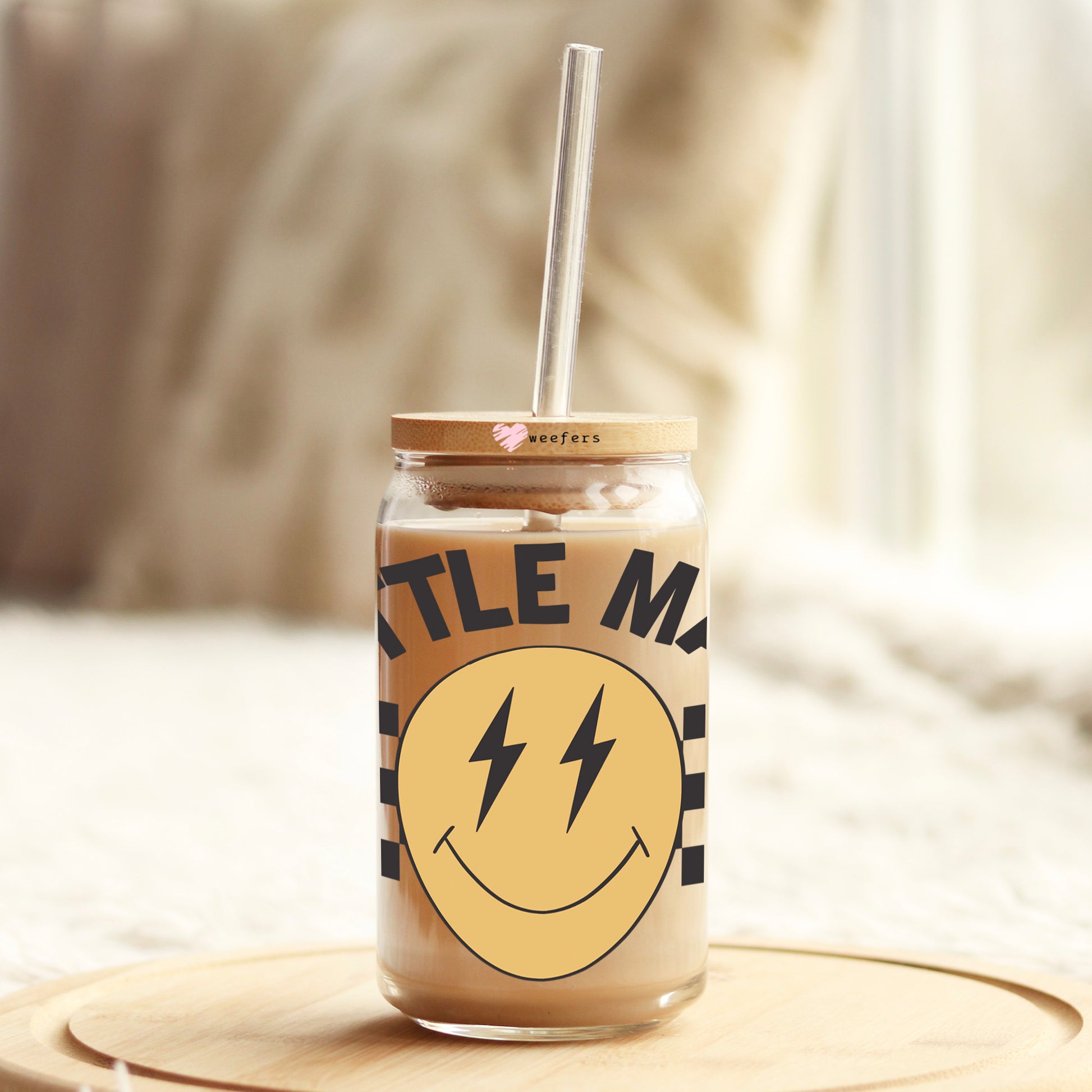 Little Man Happy Face 16oz Libbey Glass Can UV DTF or Sublimation Wrap - Decal Transfer - Weefers