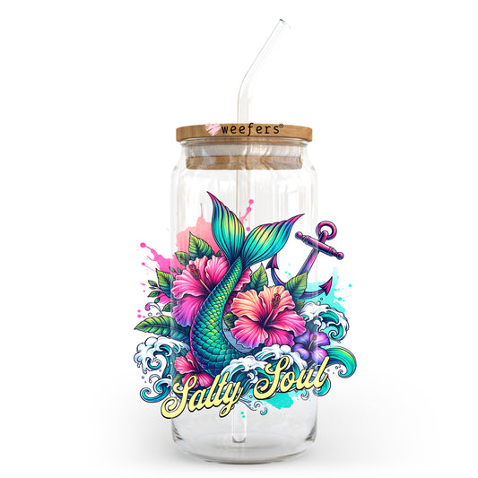 Salty Soul Mermaid Tail 20oz Libbey Glass Can, 34oz Hip Sip, 40oz Tumbler, 24oz Cold Cup UV DTF or Sublimation Decal Transfer - Weefers