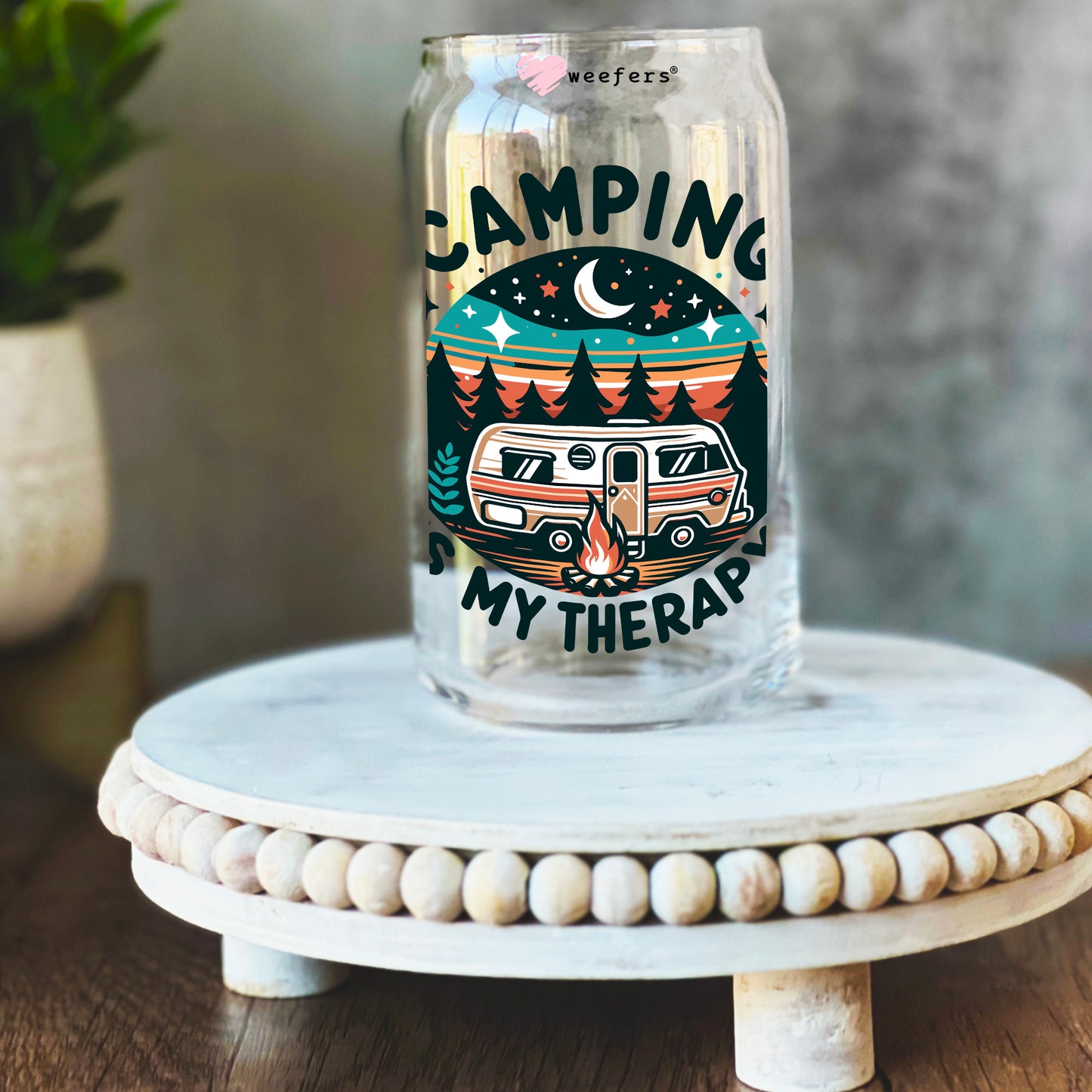 Camping is My Therapy 16oz Libbey Glass Can UV DTF or Sublimation Wrap Decal Transfer - Weefers