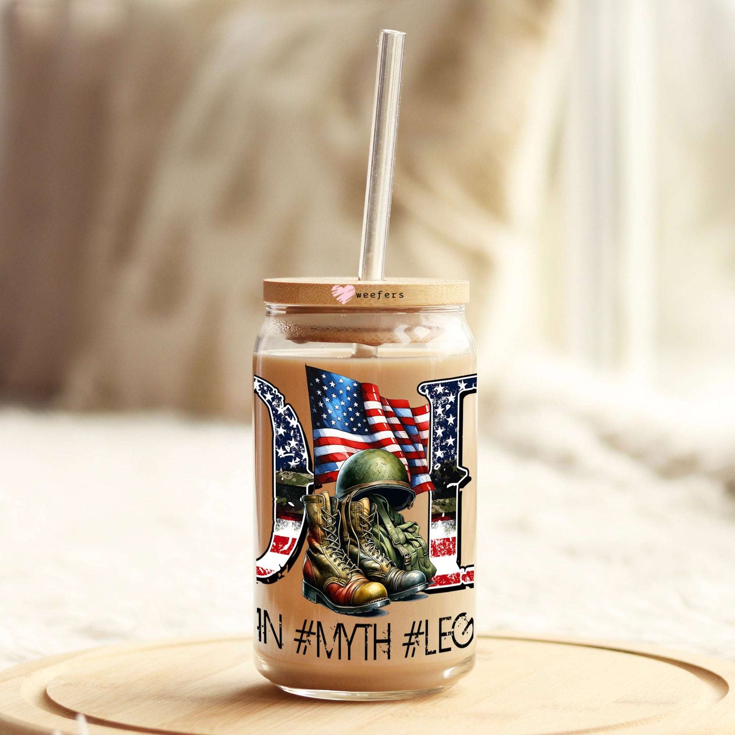 American Dad Veteran Patriot 16oz Libbey Glass Can UV DTF or Sublimation Wrap Transfer - Weefers