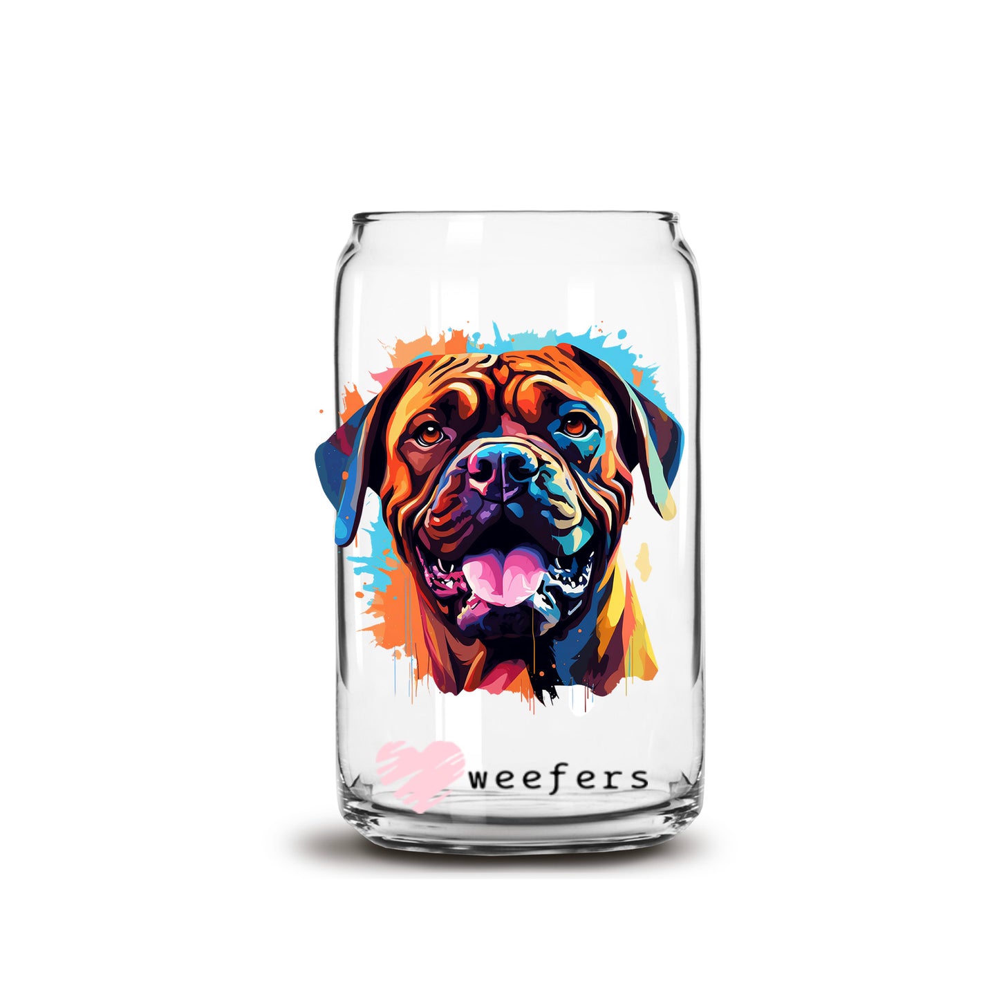 Bullmastiff Colorful Watercolor 16oz Libbey Glass Can UV DTF or Sublimation Wrap - Decal - Weefers