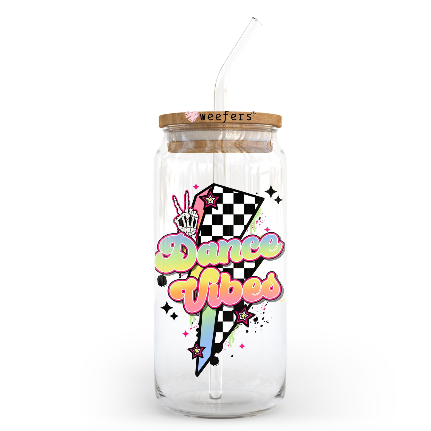 Dance Vibes Lightening Bolt 20oz Libbey Glass Can UV DTF or Sublimation Wrap - Decal Transfer - Weefers