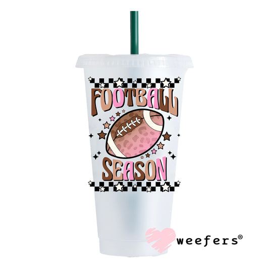 Football Season Pink and Brown UV DTF Decal 24oz Cold Cup Weefers