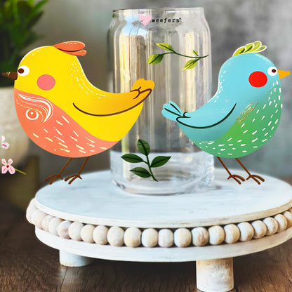 Sweet Tweet Birds 16oz Libbey Glass Can UV DTF or Sublimation Wrap Decal Transfer - Weefers