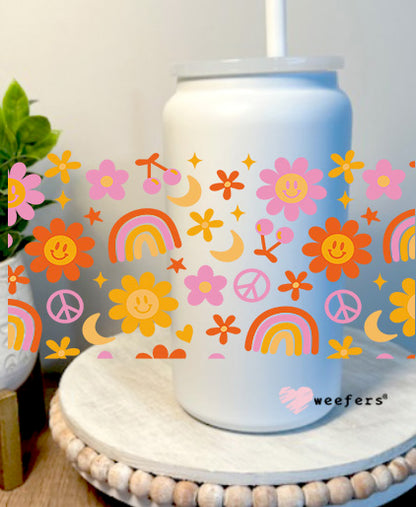 Orange and Yellow Rainbows and Sunflowers 16oz Libbey Glass Can UV DTF Decal Transfer - Weefers