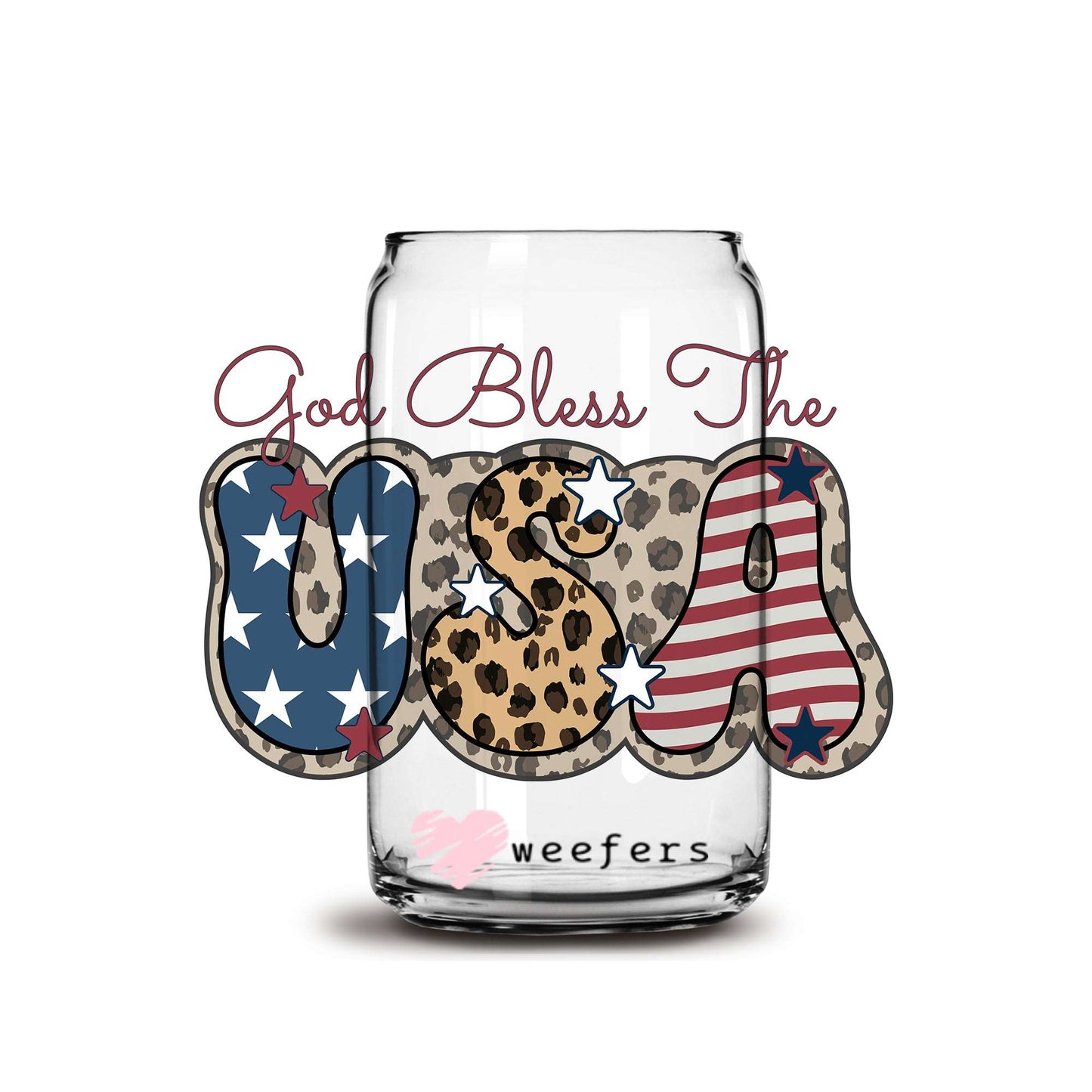 4th of July God Bless the USA 16oz Libbey Glass Can UV DTF or Sublimation Wrap - Decal - Weefers