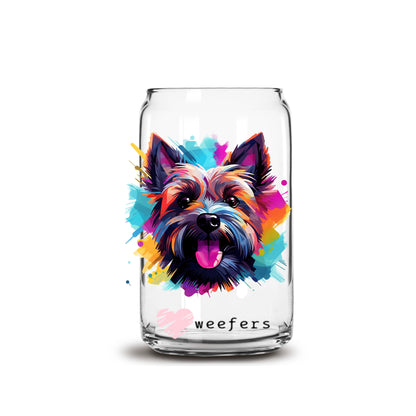 Cairn Terrier Colorful Watercolor 16oz Libbey Glass Can UV DTF or Sublimation Wrap - Decal - Weefers