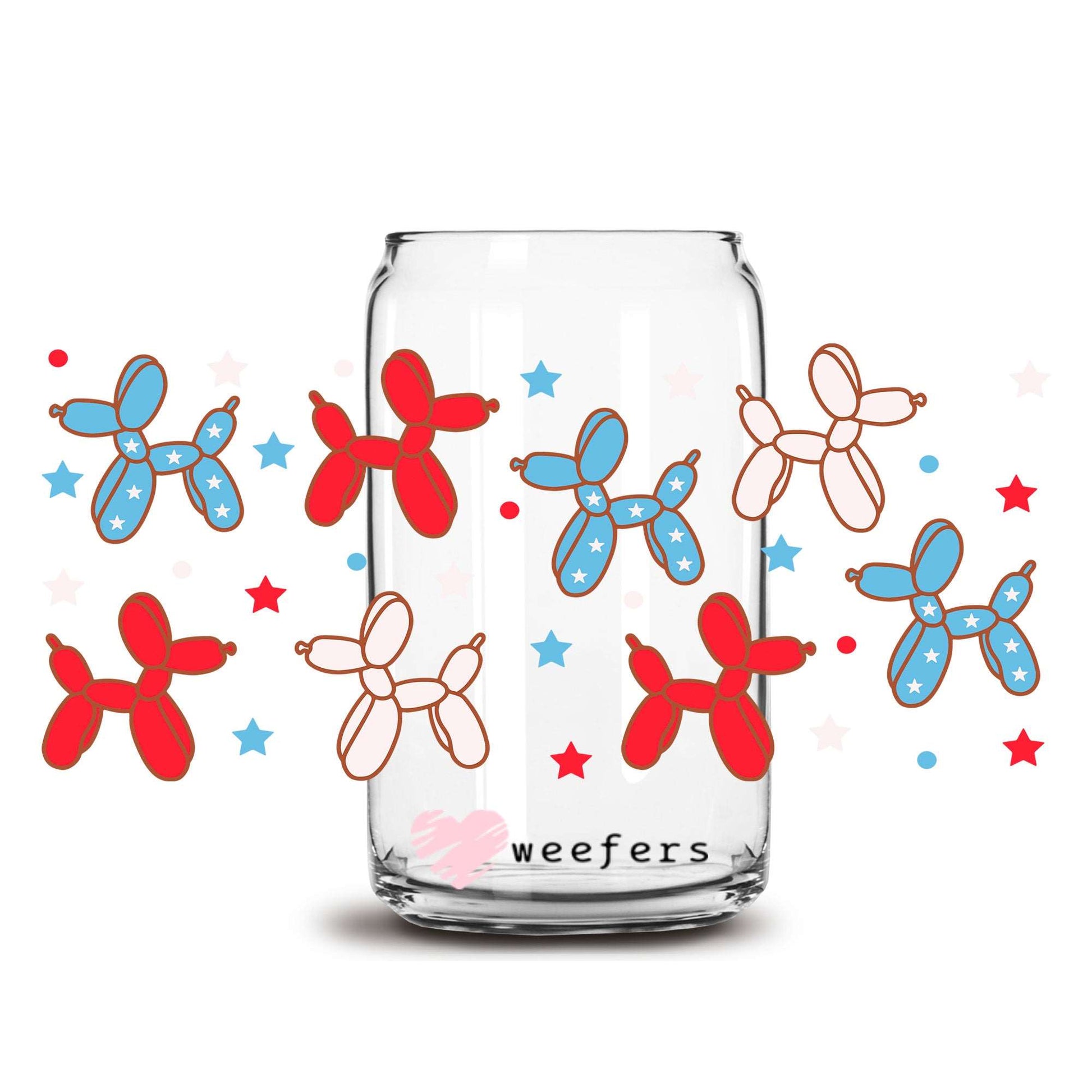 4th of July Balloon Dogs 16oz Libbey Glass Can UV DTF or Sublimation  Wrap - Transfer - Weefers