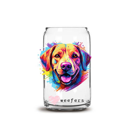 Labrador Retriever Colorful Watercolor 16oz Libbey Glass Can UV DTF or Sublimation Wrap - Decal - Weefers