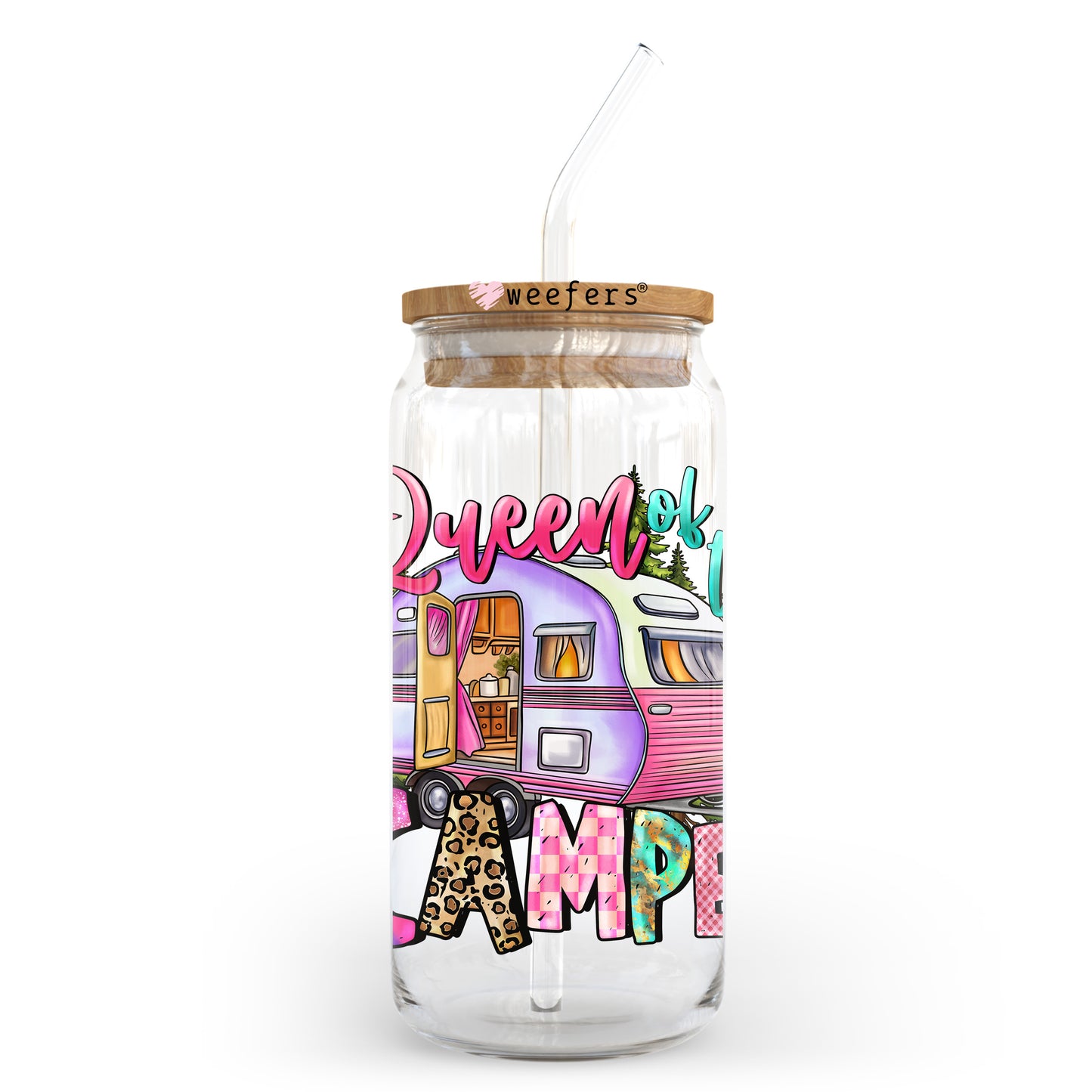 Queen of the Camper 20oz Libbey Glass Can, 34oz Hip Sip, 40oz Tumbler, 24oz Cold Cup UV DTF or Sublimation Decal Transfer - Weefers