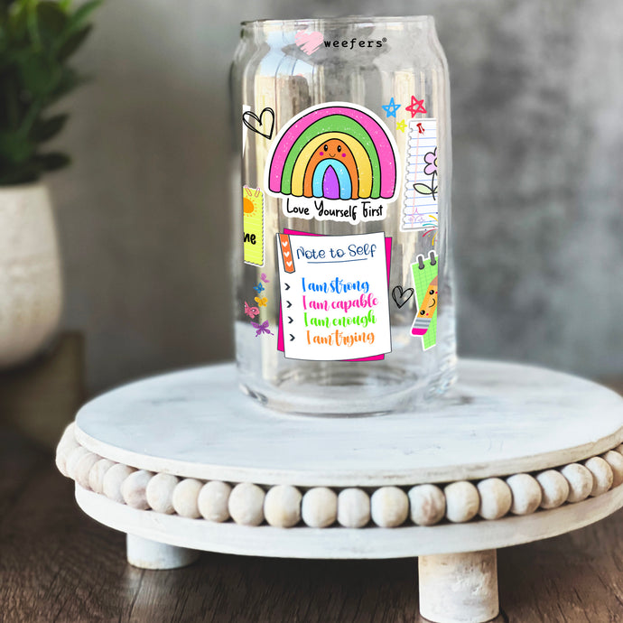 a glass jar with a rainbow label on it