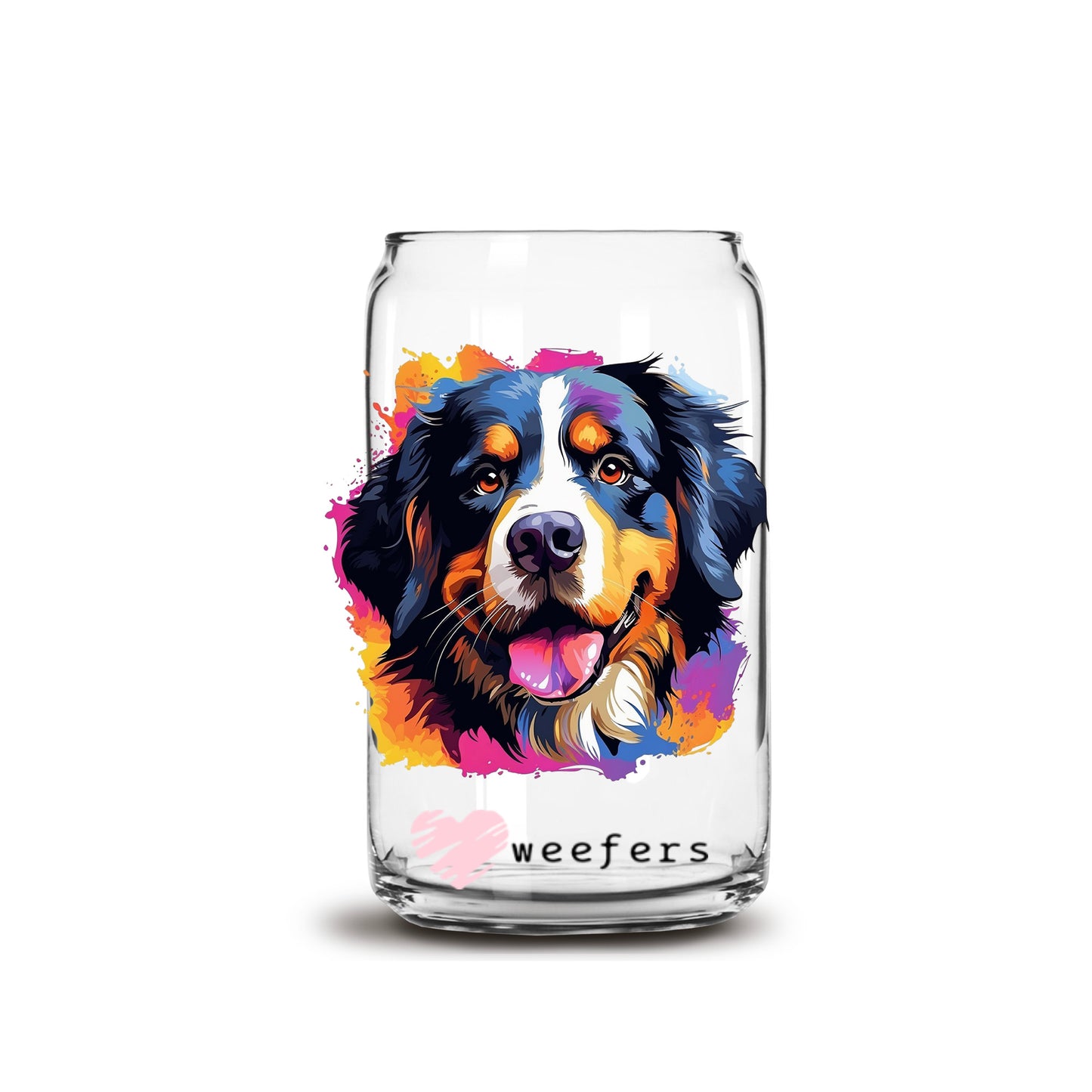 Bernese Mountain Dog Colorful Watercolor 16oz Libbey Glass Can UV DTF or Sublimation Wrap - Decal - Weefers