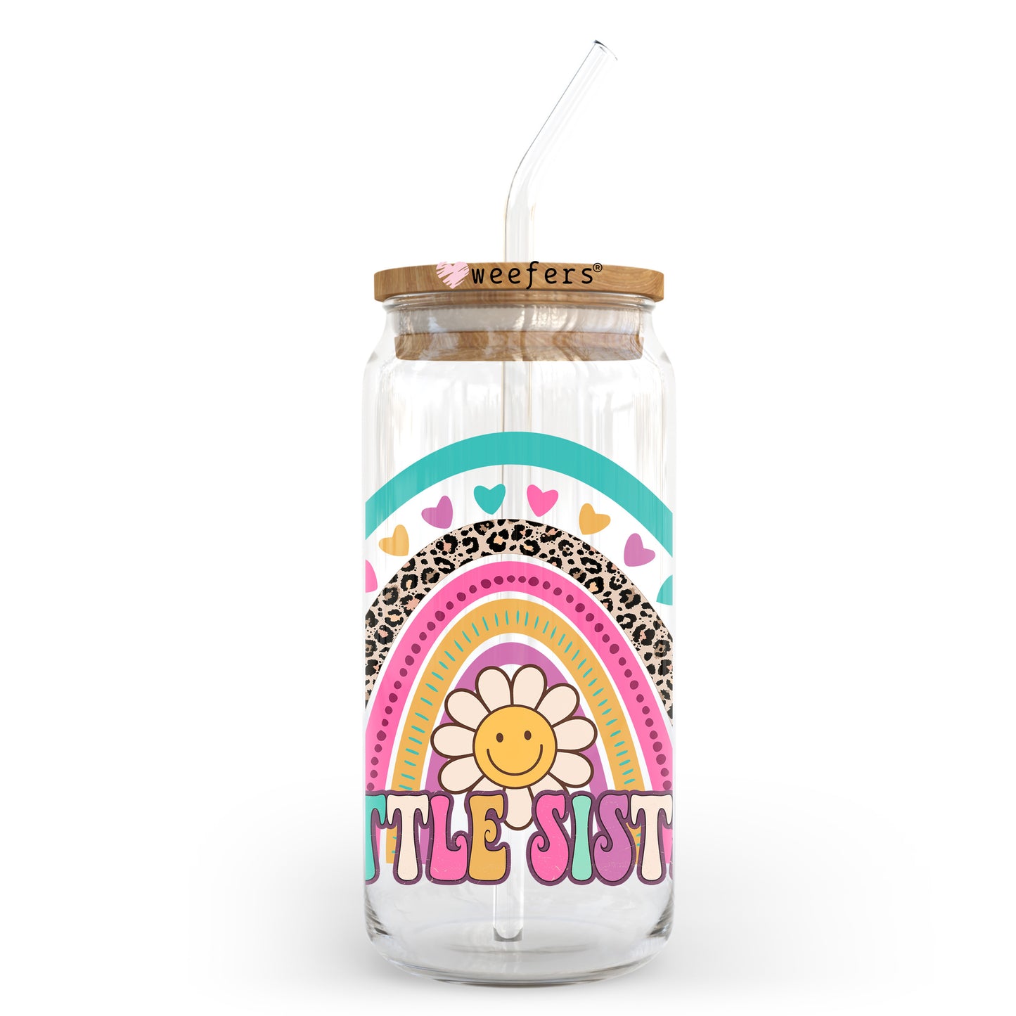 Little  Sister Rainbow 20oz Libbey Glass Can UV DTF or Sublimation Decal - Weefers