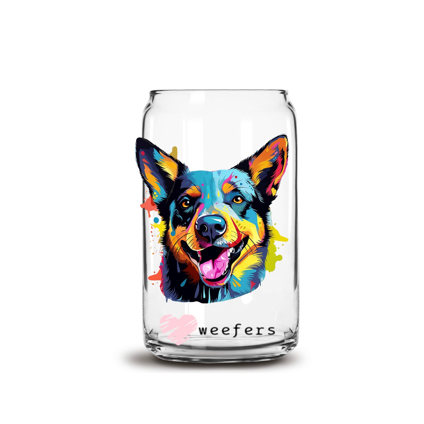 Australian Cattle Dog Colorful Watercolor 16oz Libbey Glass Can UV DTF or Sublimation Wrap - Decal - Weefers