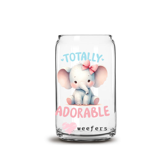 Totally Adorable Baby Elephant 16oz Libbey Glass Can UV DTF or Sublimation Wrap - Transfer - Weefers