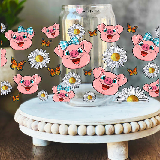 Pig faces and flowers 16oz Libbey Glass Can UV DTF Decal Transfer - Weefers