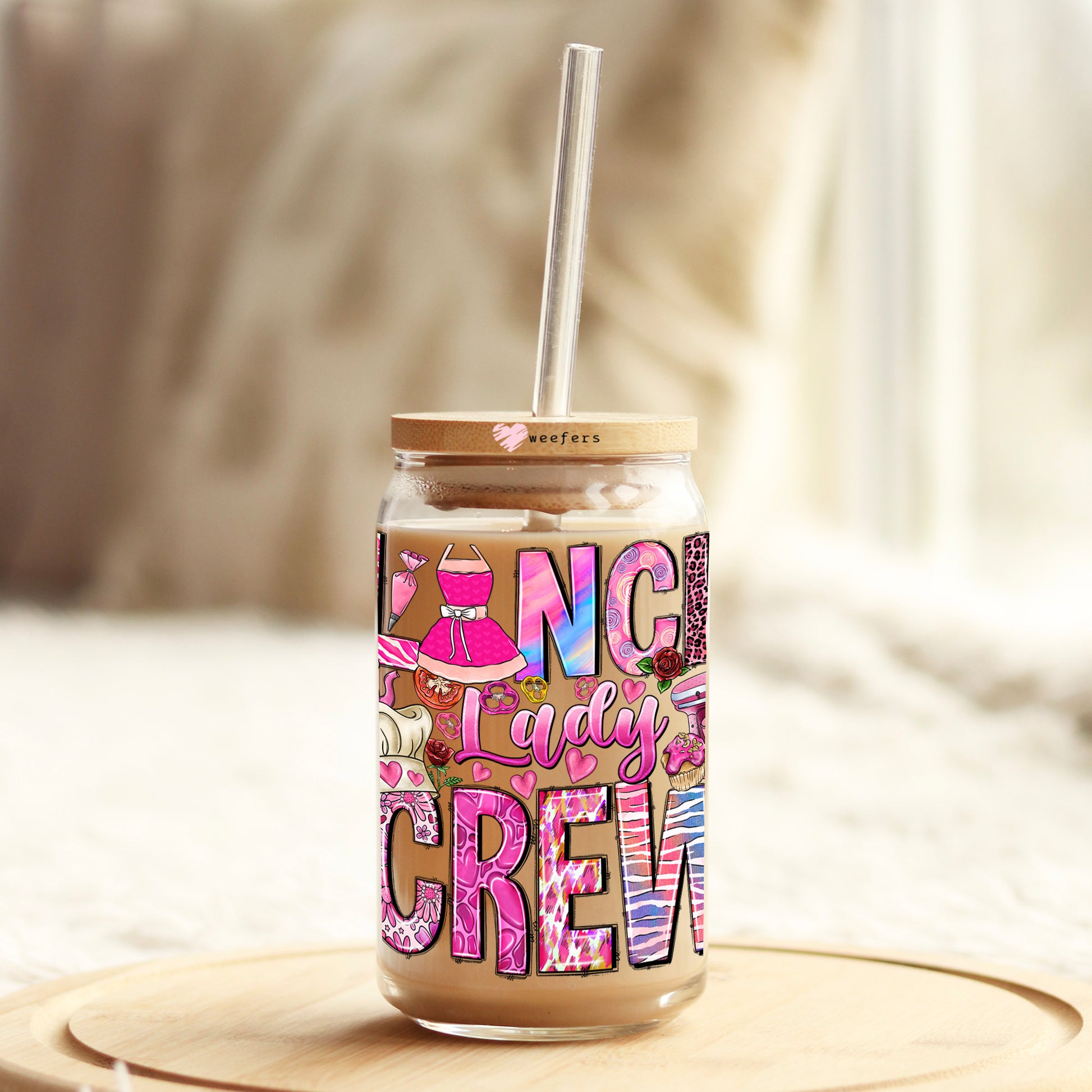 Lunch Lady Crew 16oz Libbey Glass Can UV DTF or Sublimation Wrap Decal Transfer - Weefers